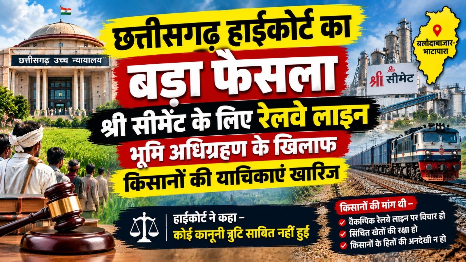 Chhattisgarh High Court: श्री सीमेंट रेलवे लाइन भूमि अधिग्रहण के खिलाफ किसानों की याचिकाएं खारिज
