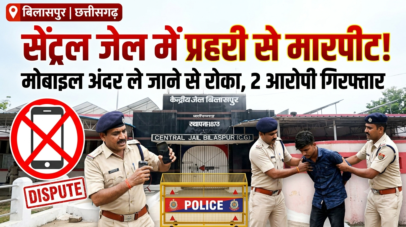बिलासपुर सेंट्रल जेल में जेल प्रहरी से मारपीट, मोबाइल अंदर ले जाने से रोकने पर हुआ विवाद; दो आरोपी गिरफ्तार