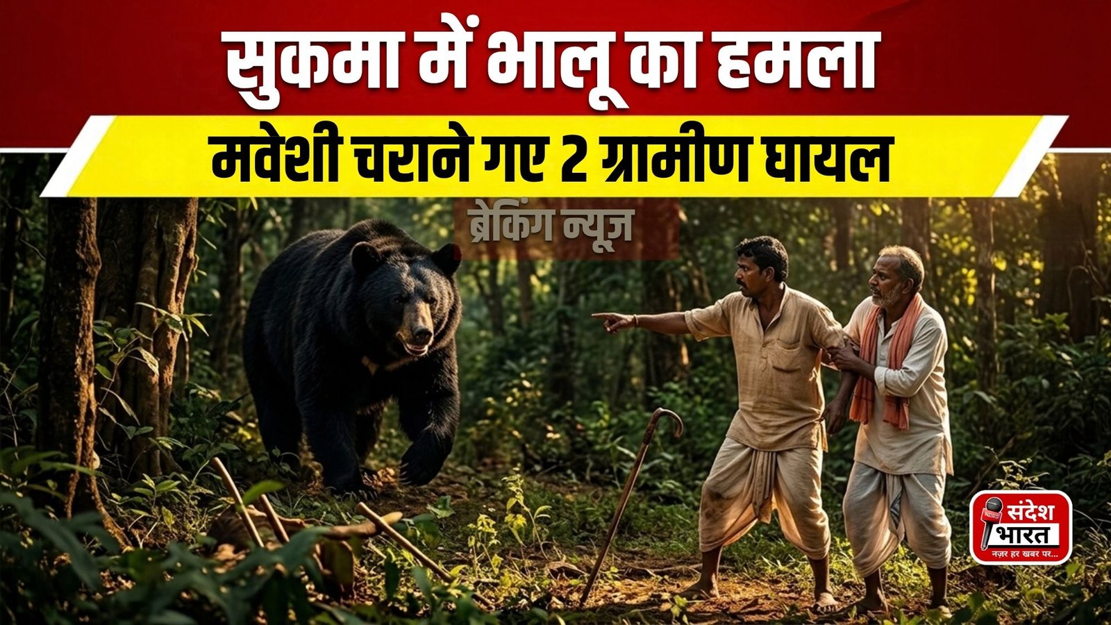 BREAKING NEWS : सुकमा में जंगल में भालू का हमला, मवेशी चराने गए दो ग्रामीण घायल; इलाके में दहशत